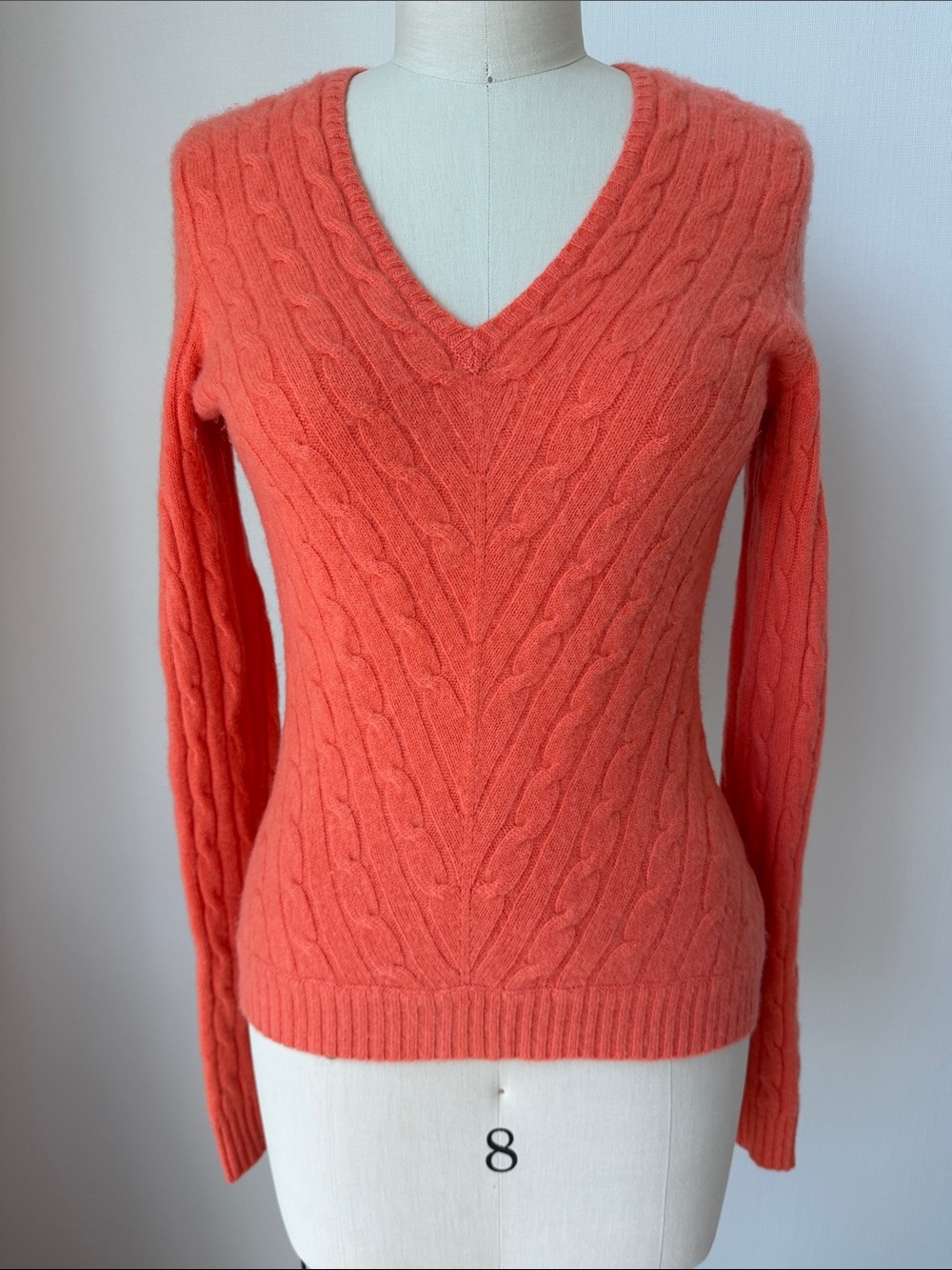 Ralph Lauren Coral Cable Knit V-Neck Sweater 💯 cashmere, Size S-L